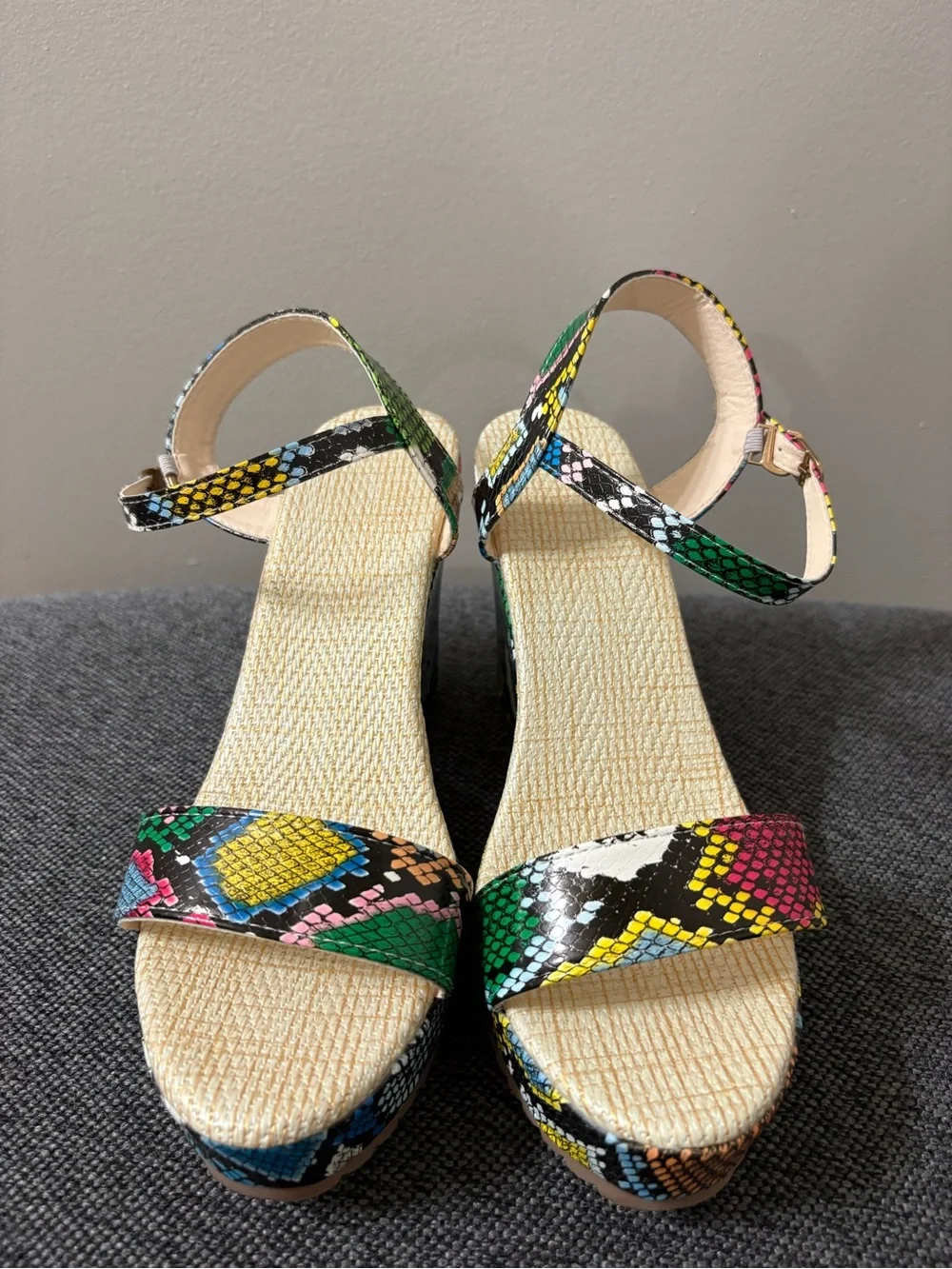 Multi-Color Snake-Print Platform Sandals - Women's Ankle Strap